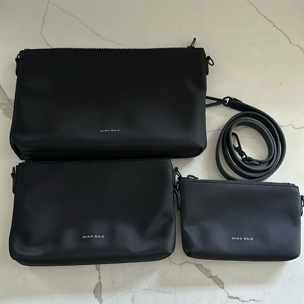 NWOT Mina Baie Mia Pouch Set in Nylon Black/Black